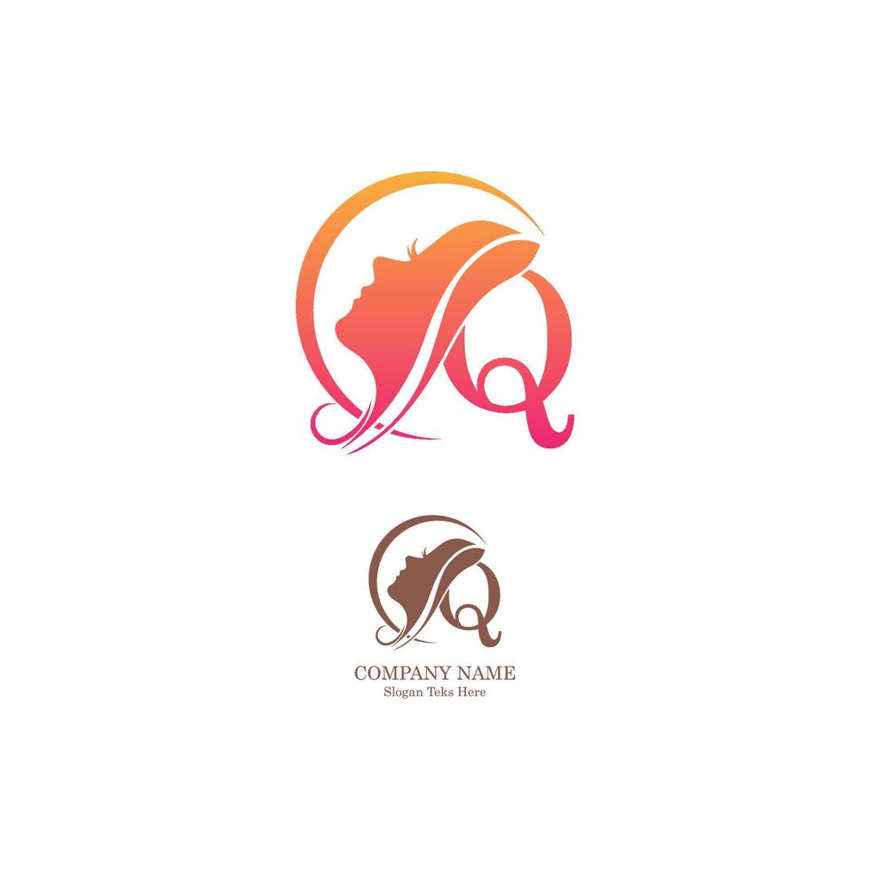 Beautiful face logo letter Q icon in front  design vector