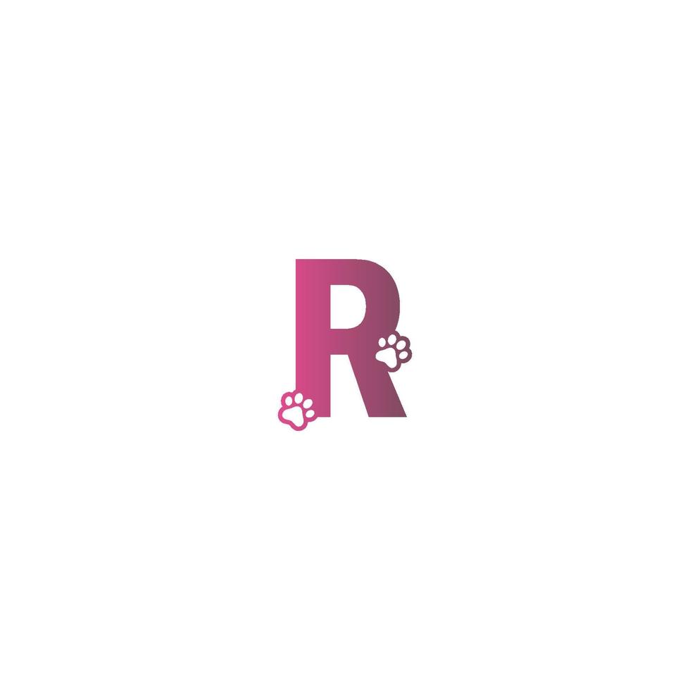 concepto de huellas de perro de diseño de logotipo de letra r vector