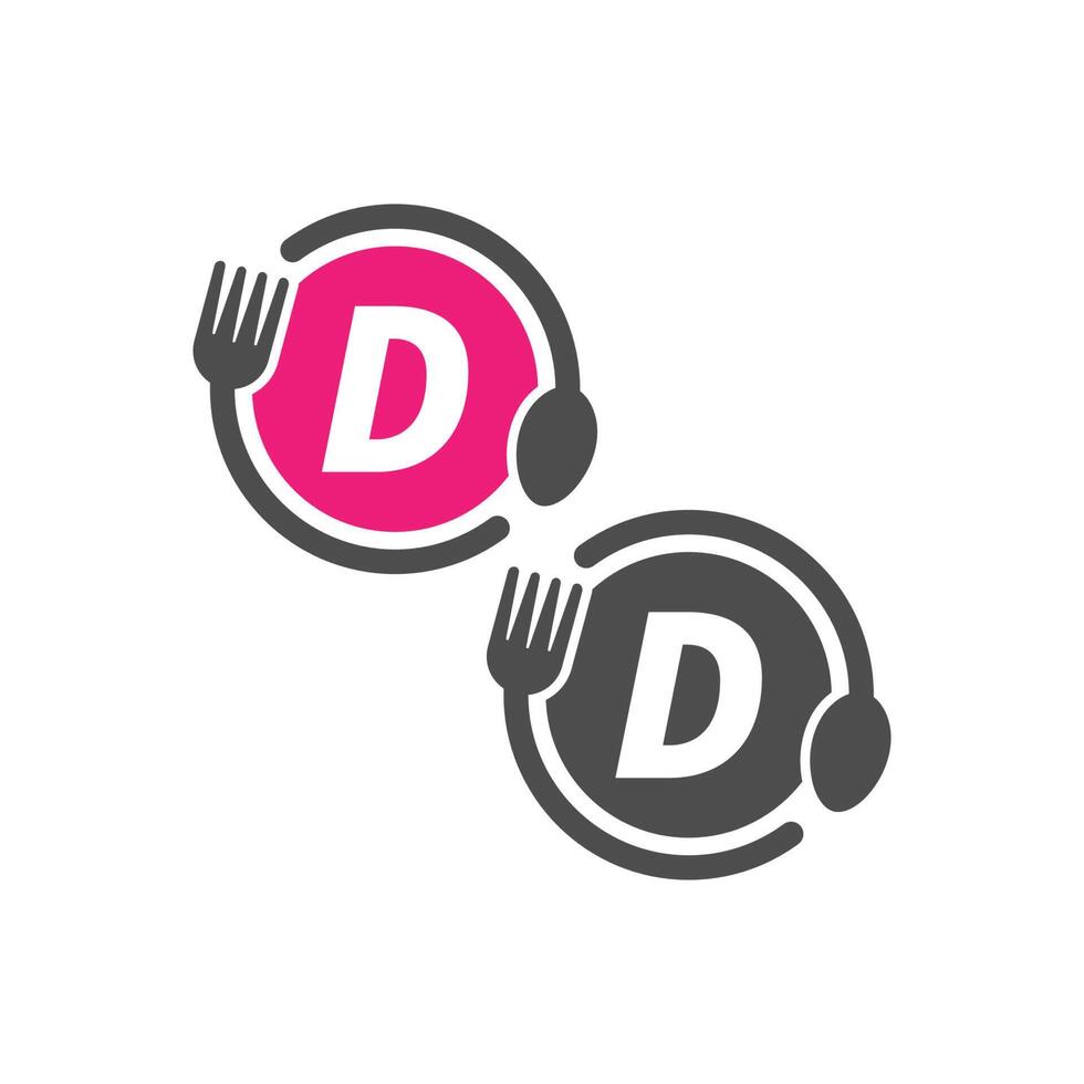 Fork and spoon icon circling letter D logo design vector