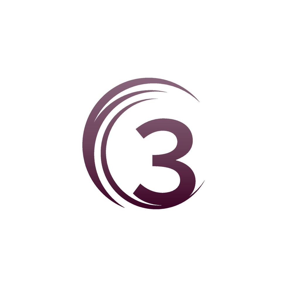 Wave circle number 3 logo icon design vector