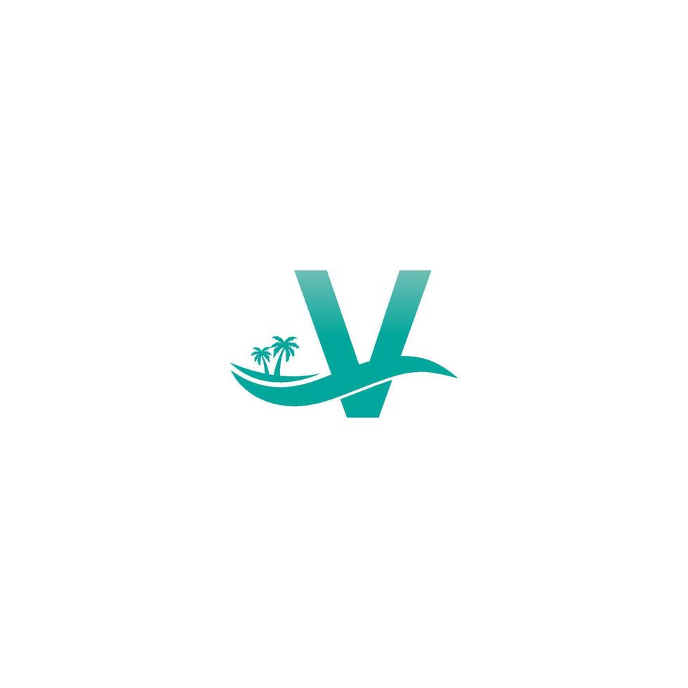 Letter V logo  coconut tree and water wave icon design vector