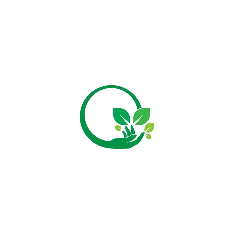 Hand green leaf logo icon vector