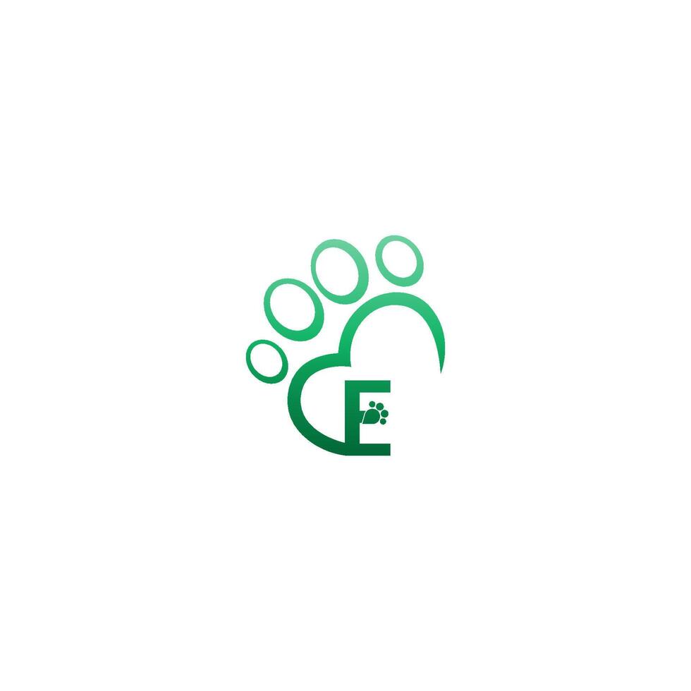 Letter E  icon on paw prints logo vector