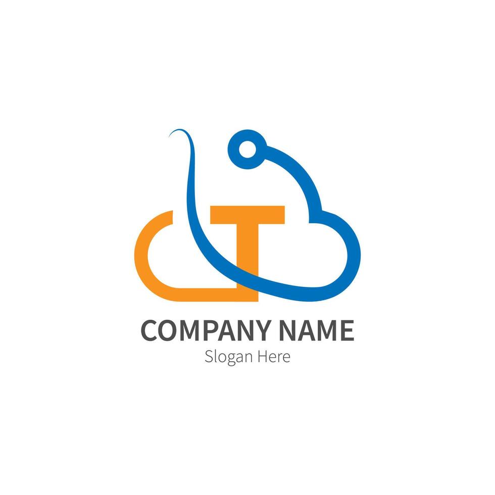 Letter T  combined with cloud technology icon logo vector