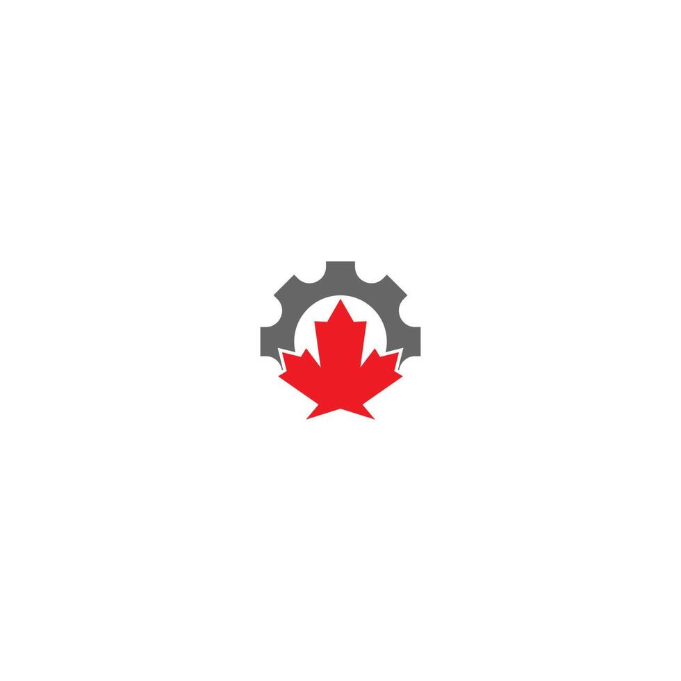 Combination of gear and maple leaf logo icon vector