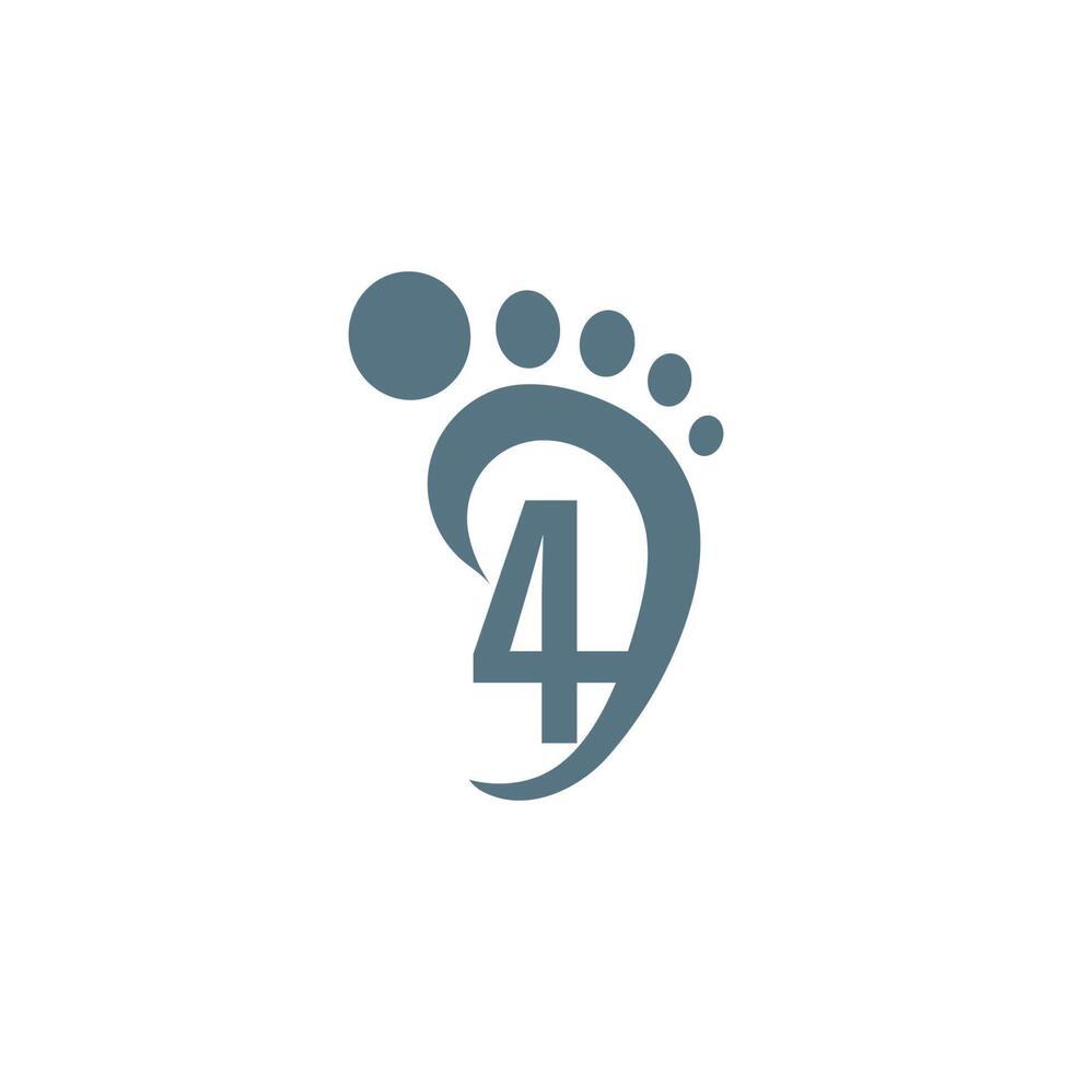 Number 4 icon logo combined with footprint icon design vector