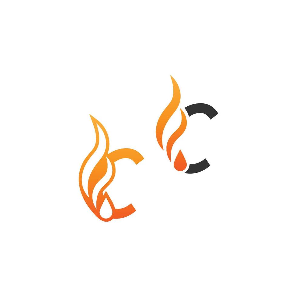 letra c y ondas de fuego, diseño de concepto de icono de logotipo vector