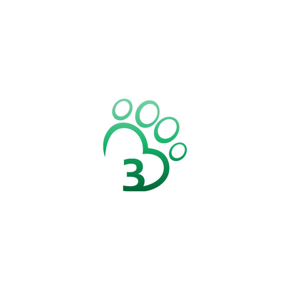 Number 3 icon on paw prints logo vector