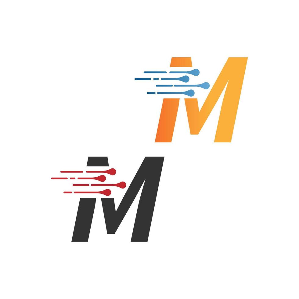 Letter M  simple  tech logo with circuit lines style icon vector