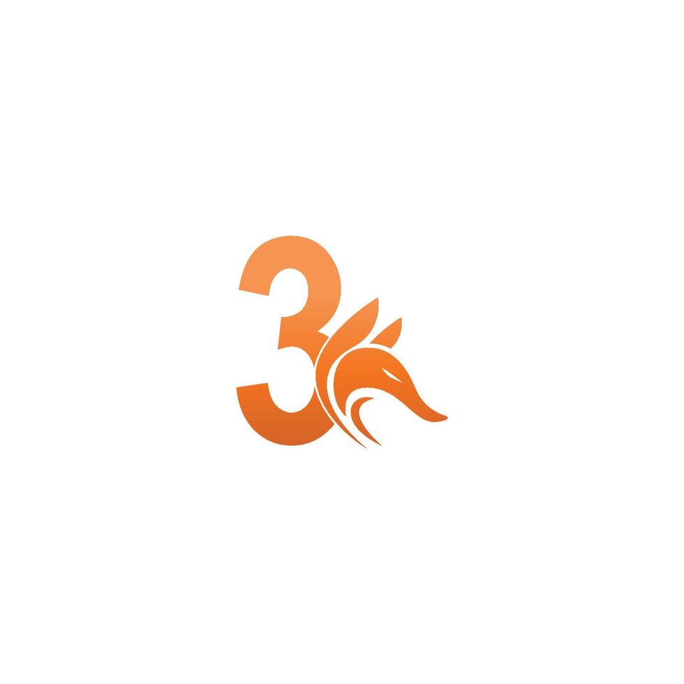 Fox head icon combination with number 3 logo icon design vector