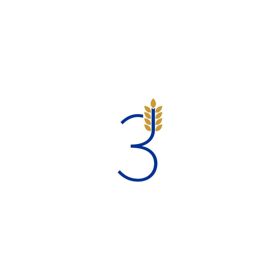 Number 3 combined with wheat icon logo design vector