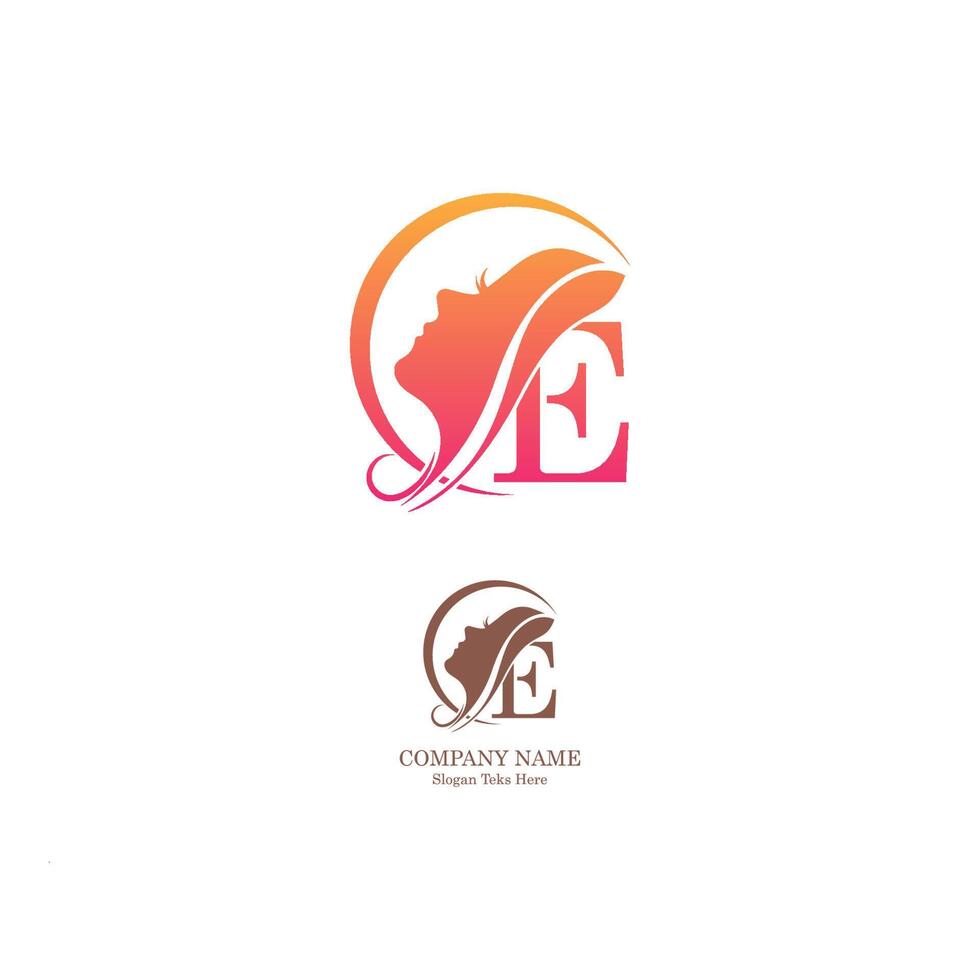 Beautiful face logo letter E icon in front  design vector