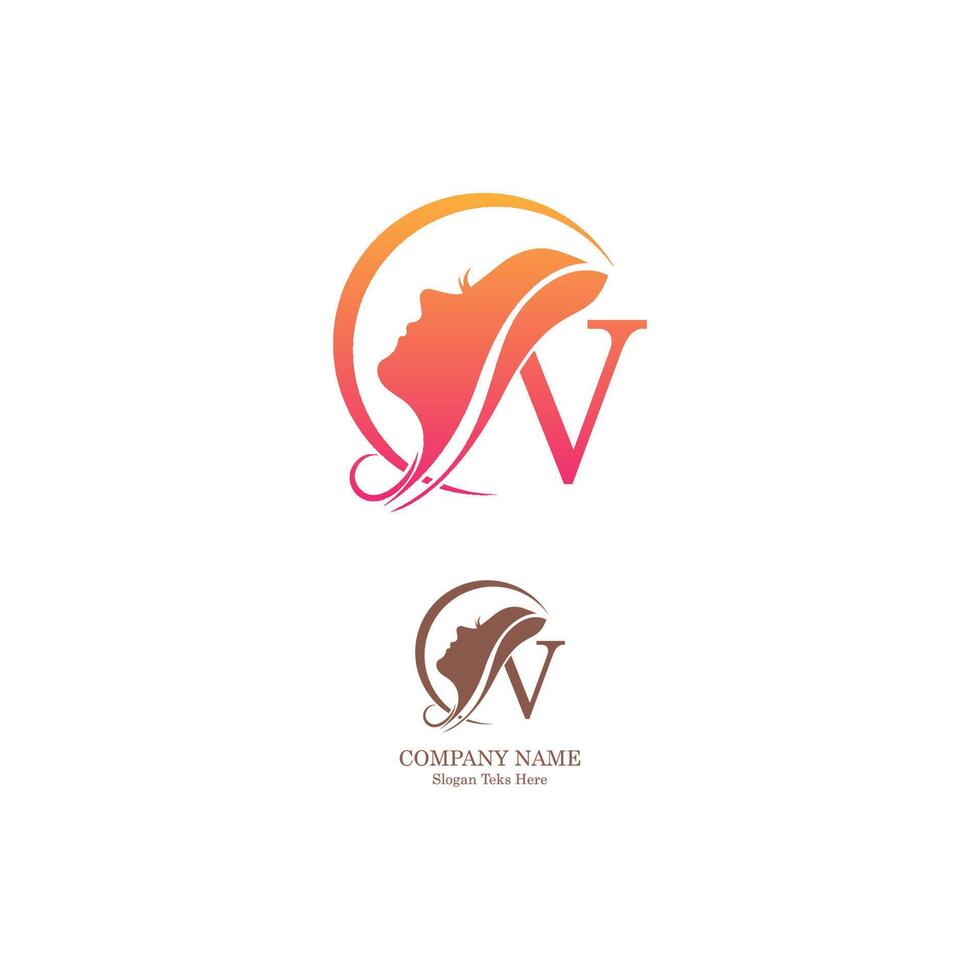 Beautiful face logo letter V icon in front  design vector