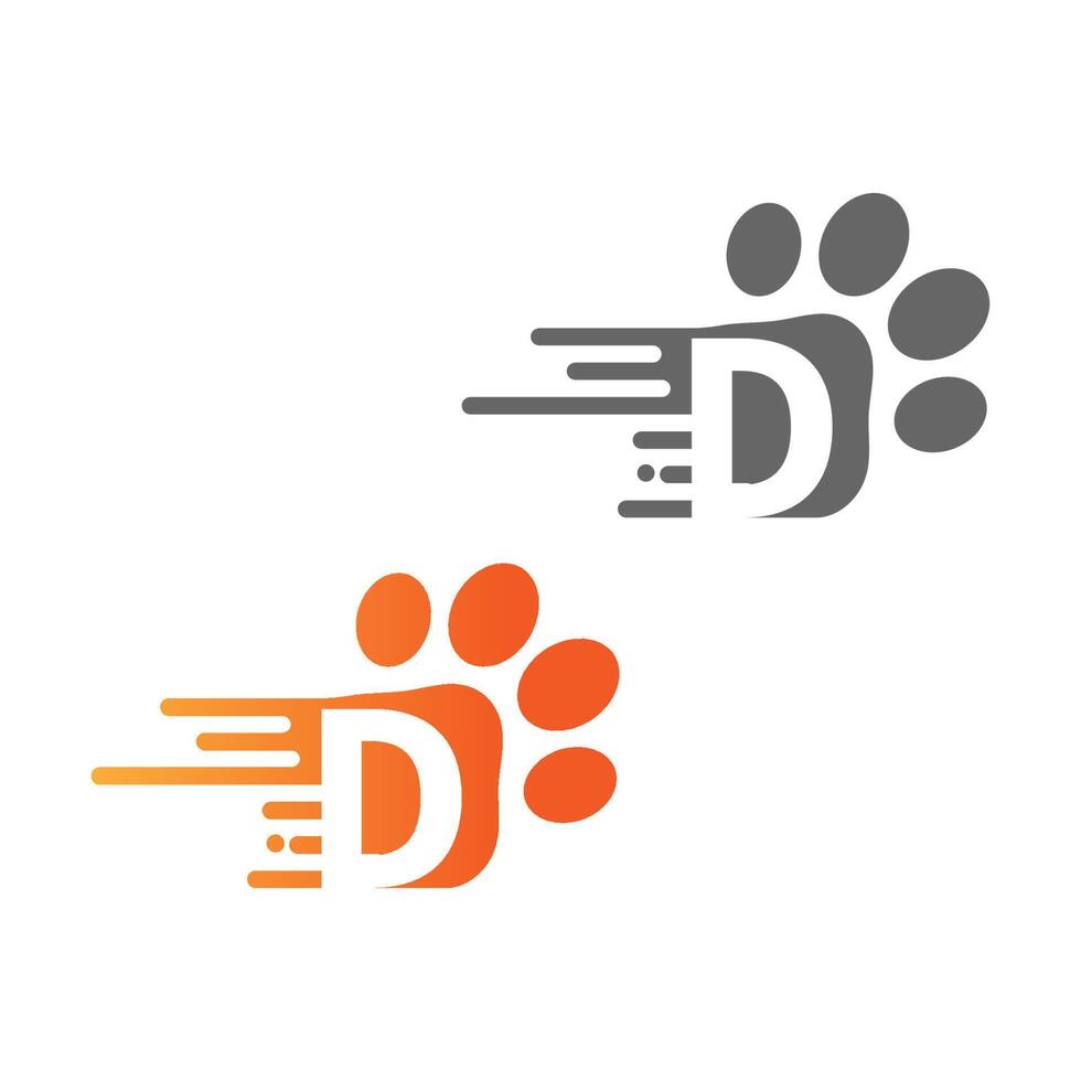 Letter D  icon on paw prints logo vector