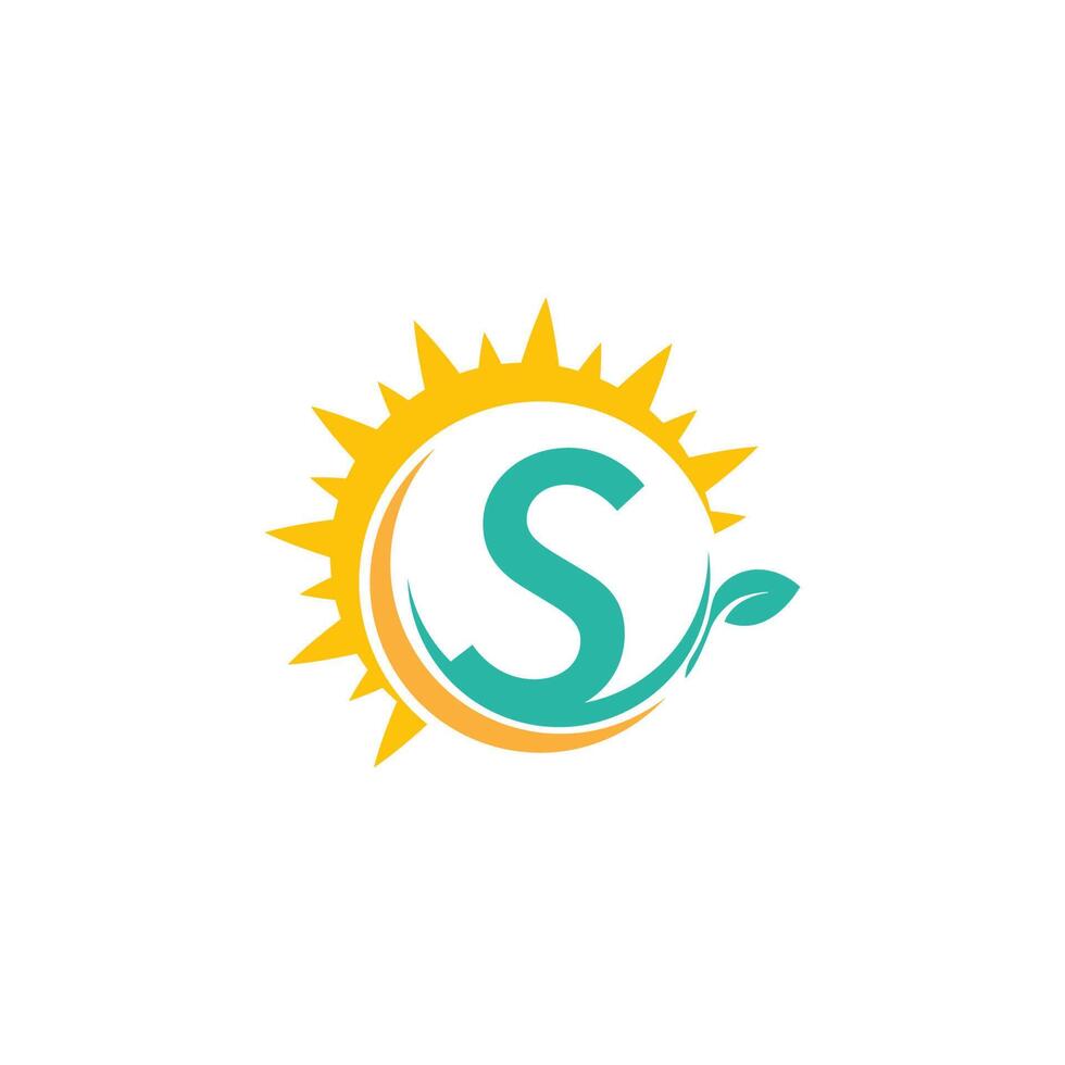 Letter S icon logo with leaf combined with sunshine design vector