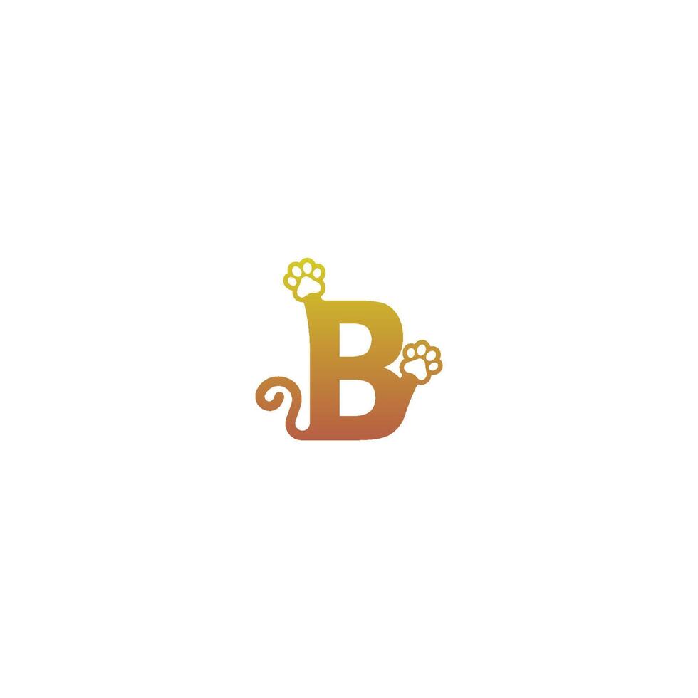 icono de concepto de huellas de perro de diseño de logotipo de letra b vector