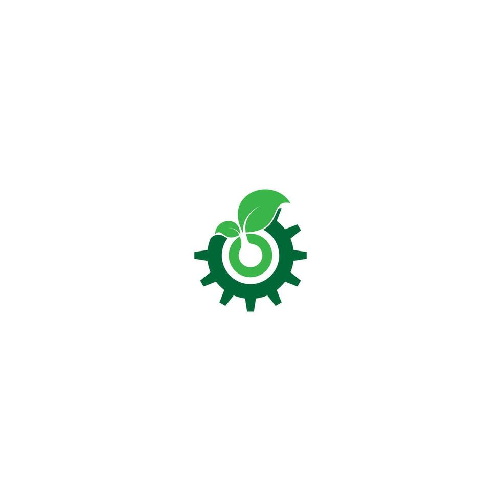 Combination of gear and green leaf logo icon vector