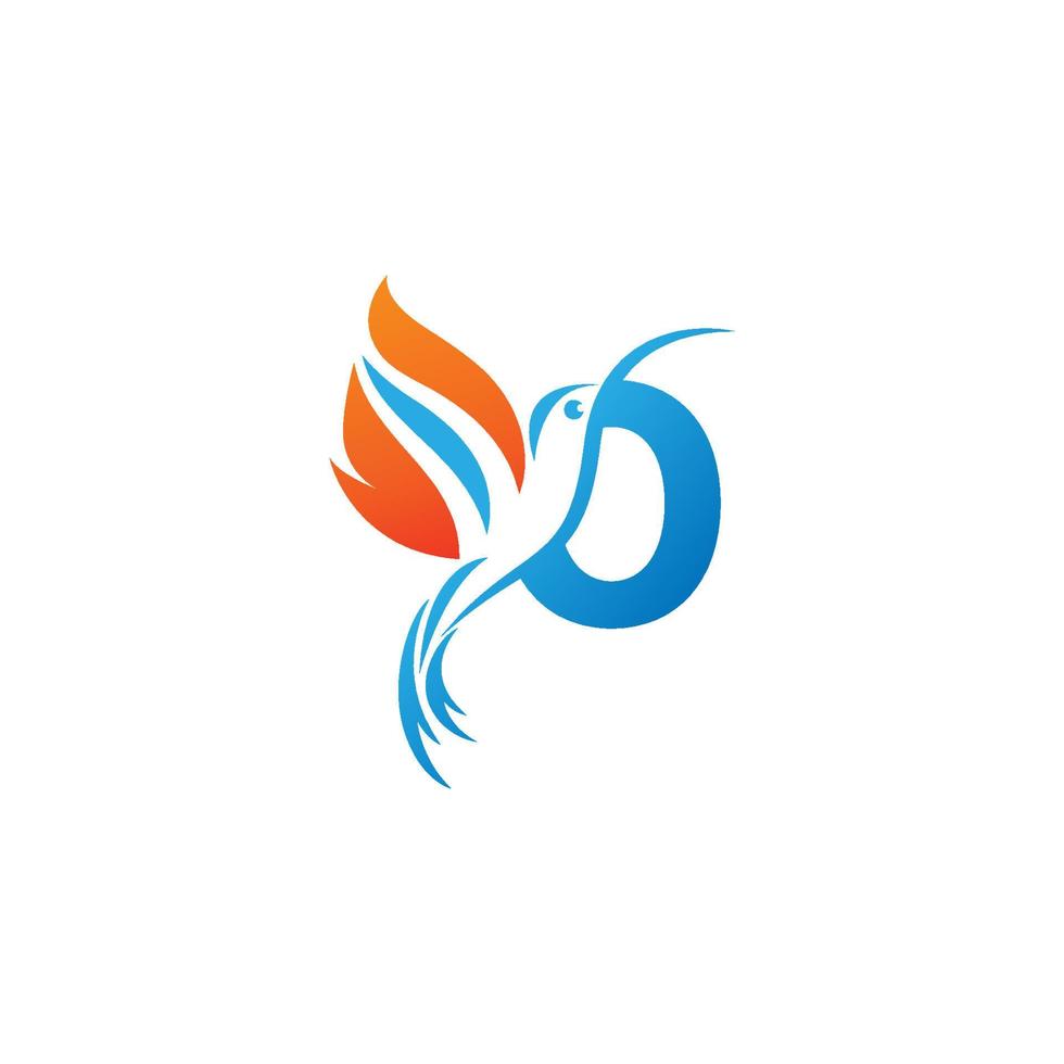 letra o combinada con el logotipo del icono del colibrí del ala de fuego vector