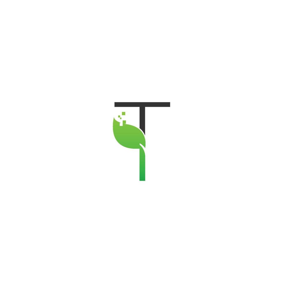Letter T logo leaf digital icon design concept vector