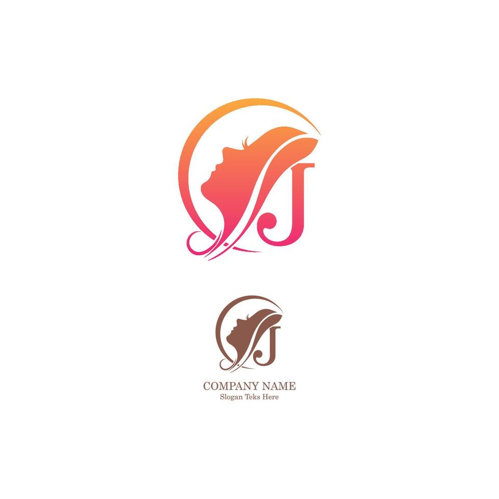 Beautiful face logo letter J icon in front  design vector