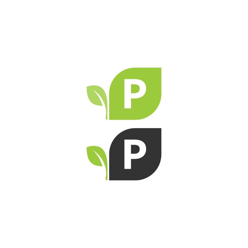 concepto de diseño de icono de hoja de logotipo de letra p vector