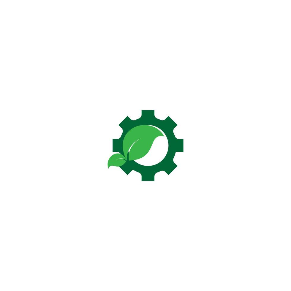 Combination of gear and green leaf logo icon vector