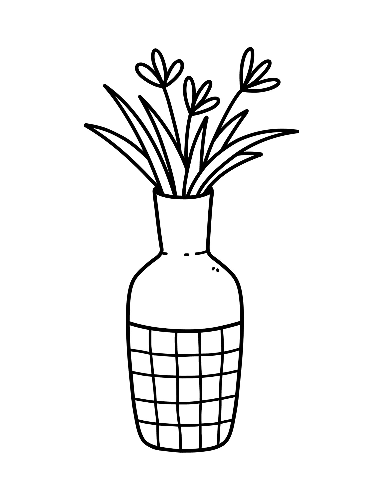 Cute flowers in vase isolated on white background. Vector hand-drawn