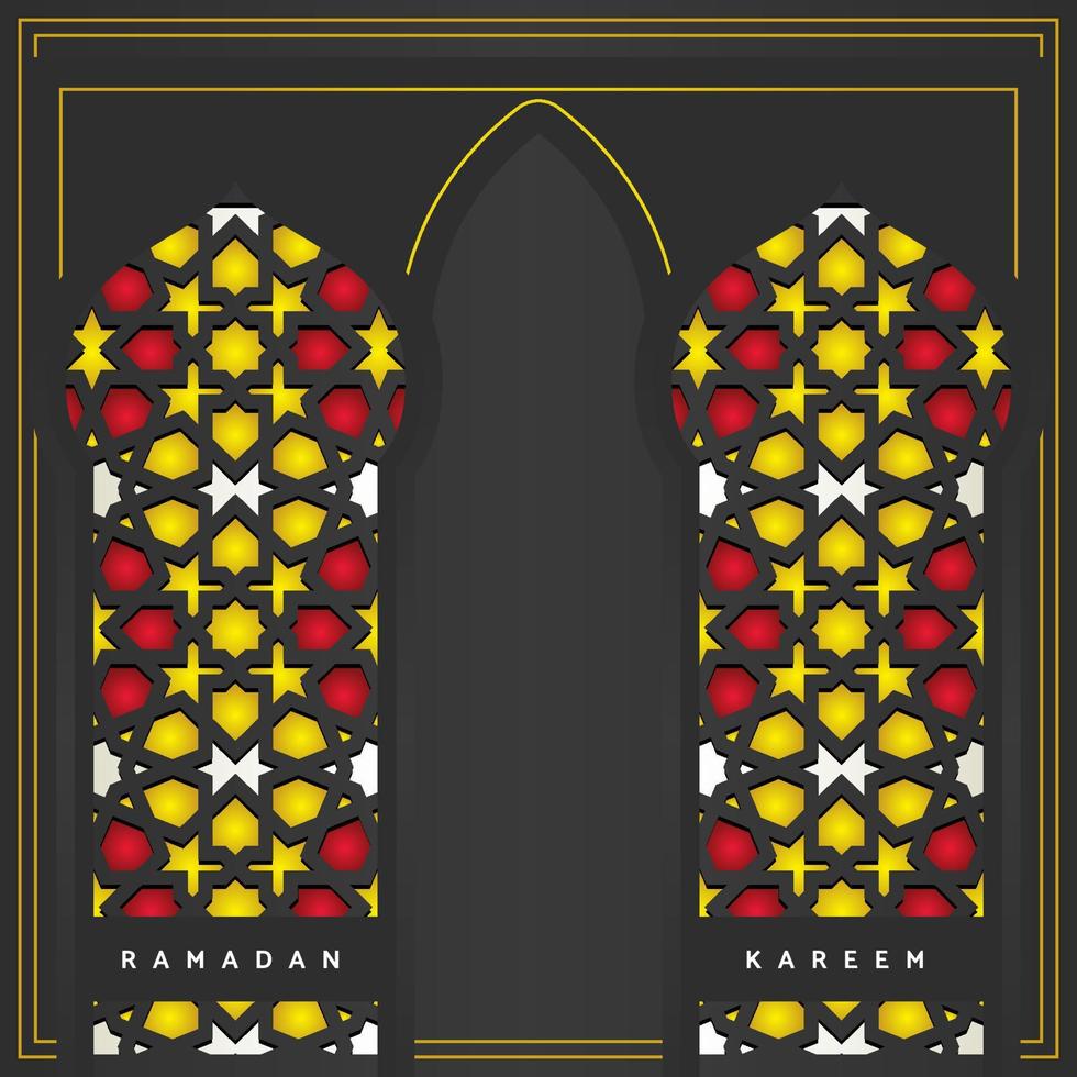 diseño elegante de la puerta de la mezquita saludos islámicos ramadan kareem con mosaicos islámicos vector