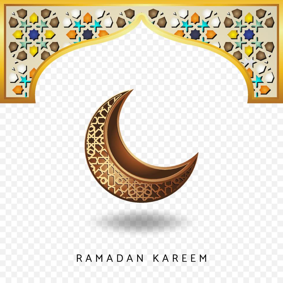 Ramadan kareem background with Islamic mosaic and crescent moon vector