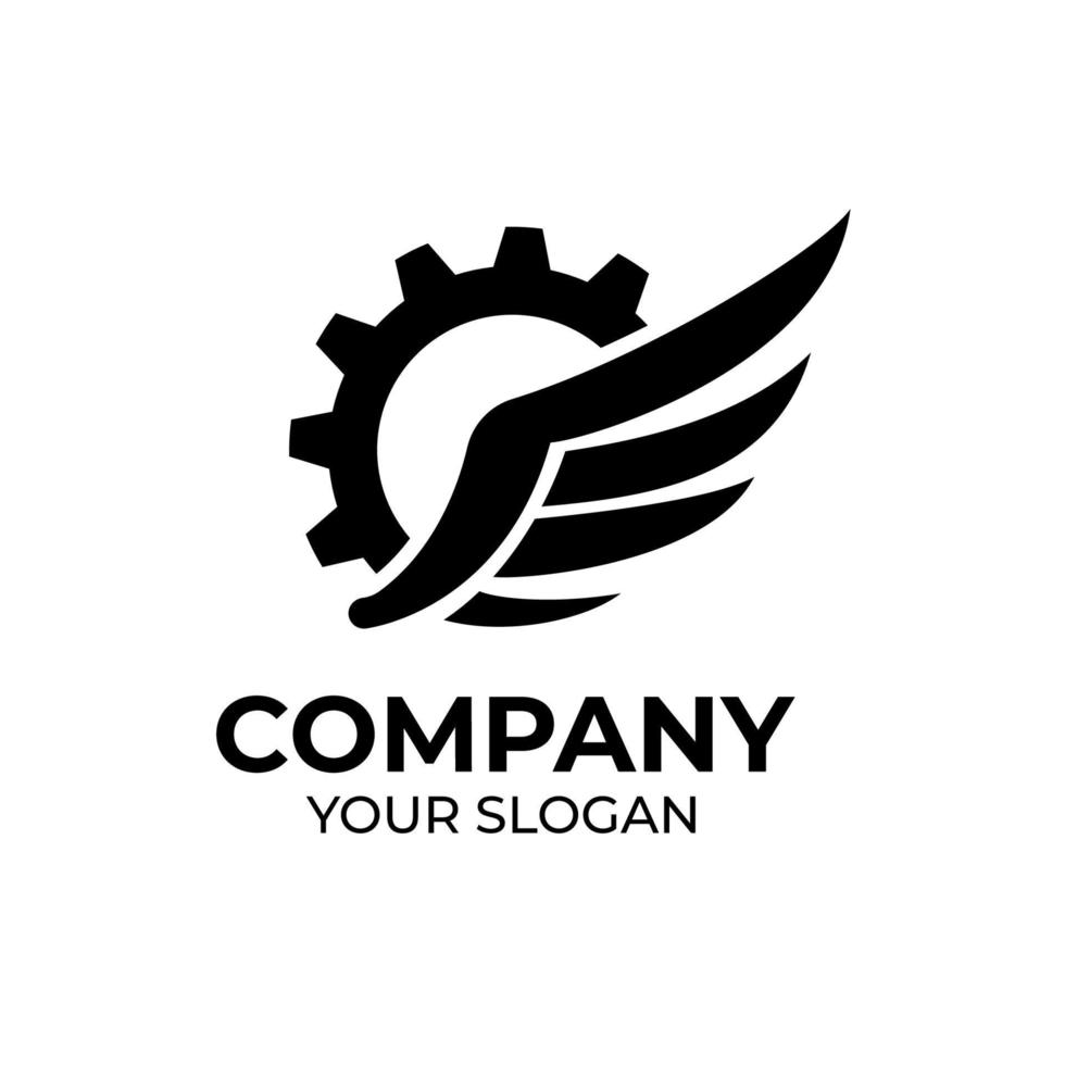 Gear wing logo design vector