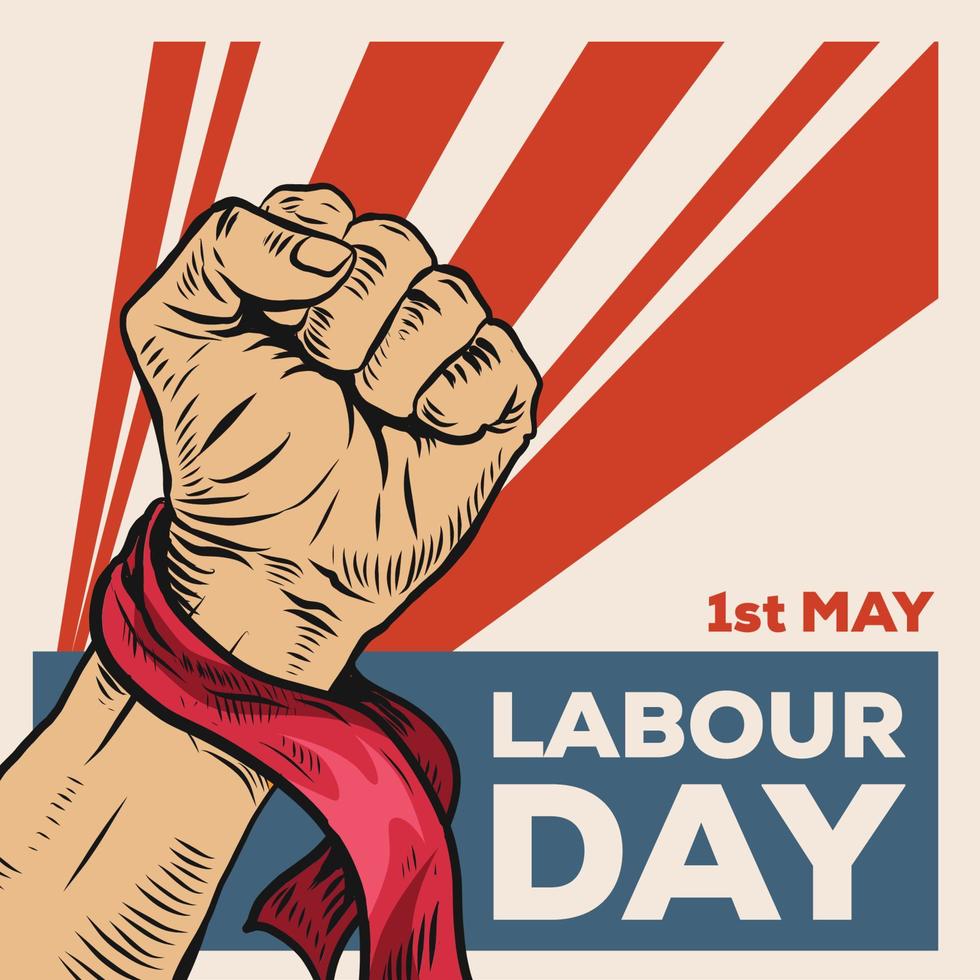 Hand Drawn of Hand fist forMay Day. World Labour day 1 May . Vector Illustration