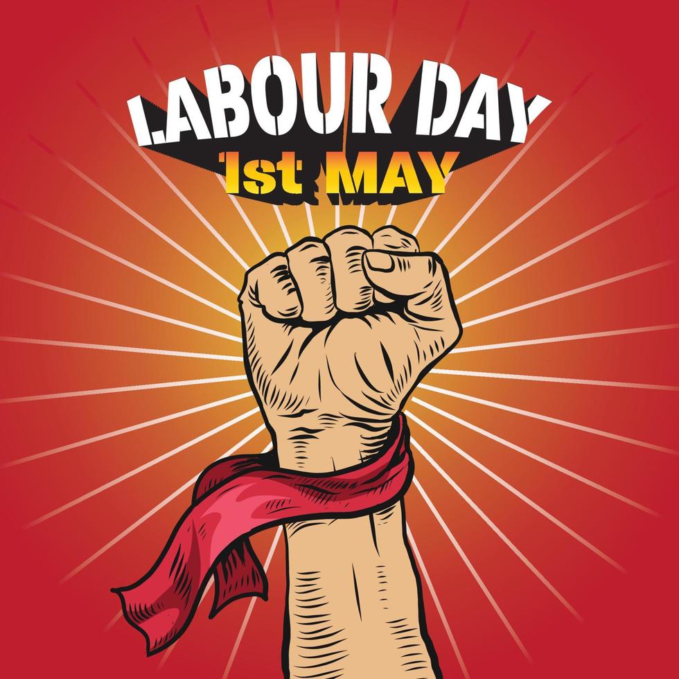 Hand Drawn of Hand fist forMay Day. World Labour day 1 May . Vector Illustration