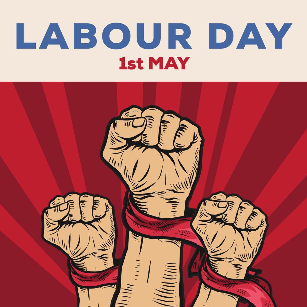 Hand Drawn of Hand fist forMay Day. World Labour day 1 May . Vector Illustration