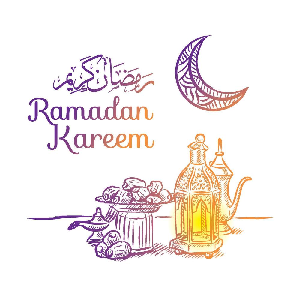 ramadan doodle invitation card and greeting banner. vector