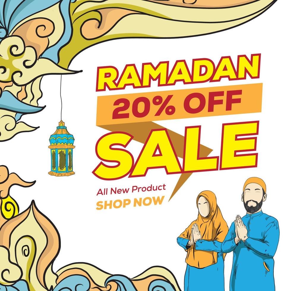 ramadan doodle invitation card and greeting banner. vector