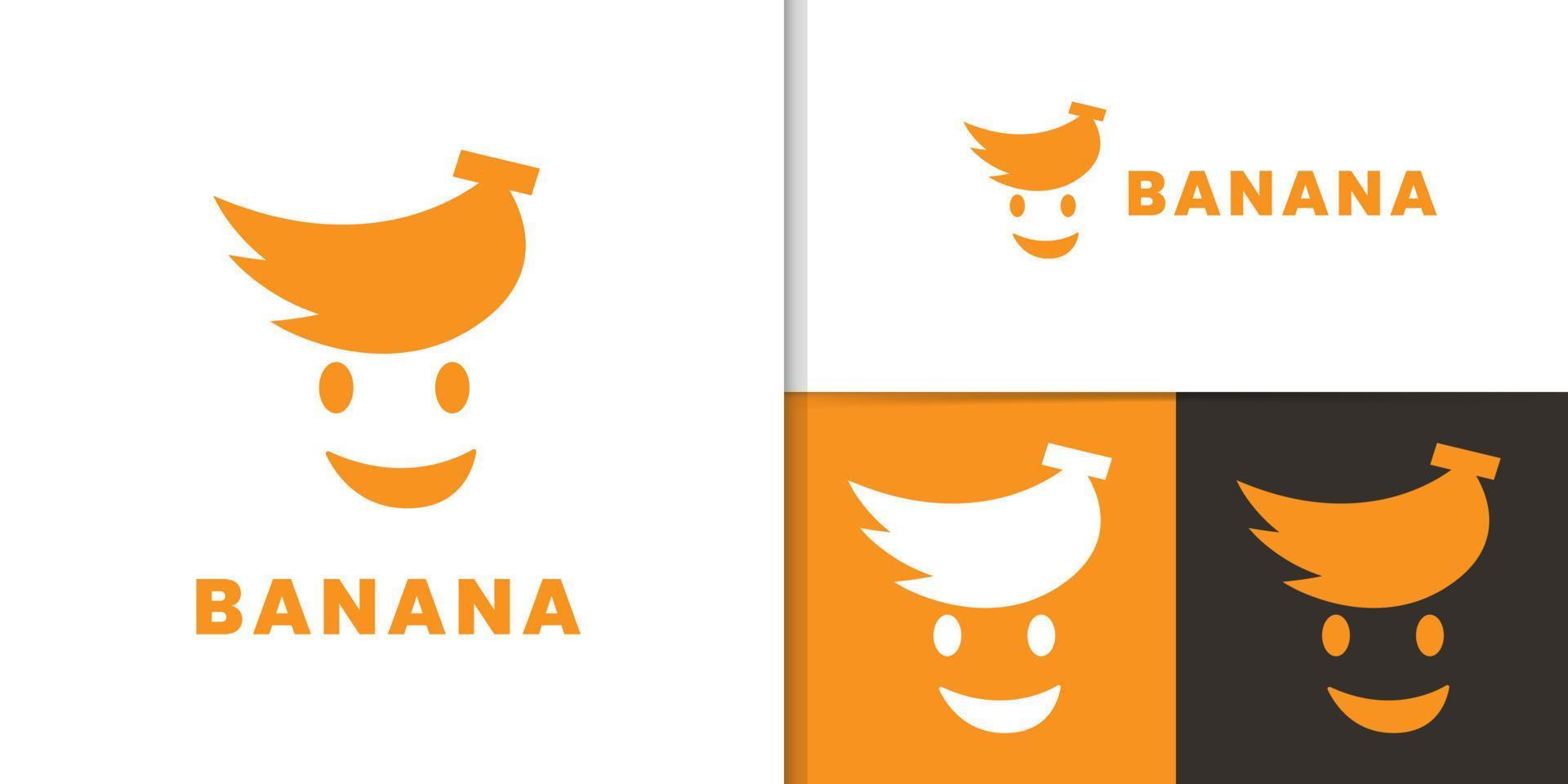 diseño de logotipo y mascota de cara de plátano vector