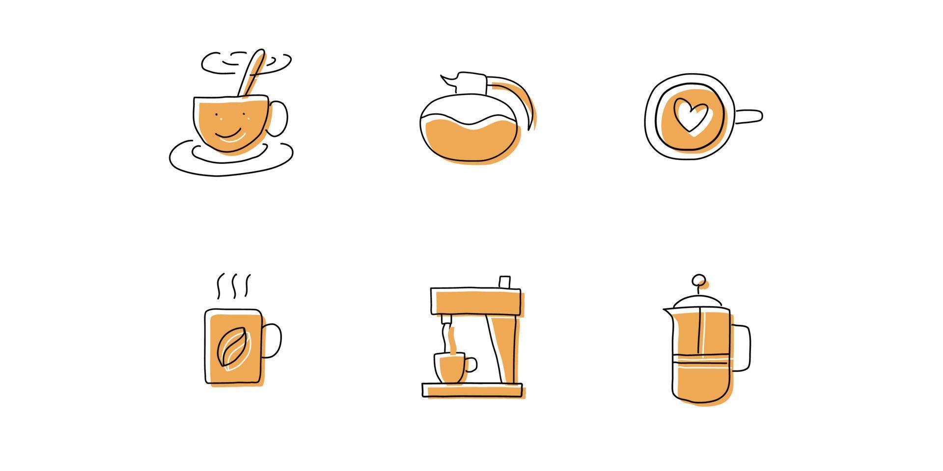 sets of handdrawn style coffee icon vector