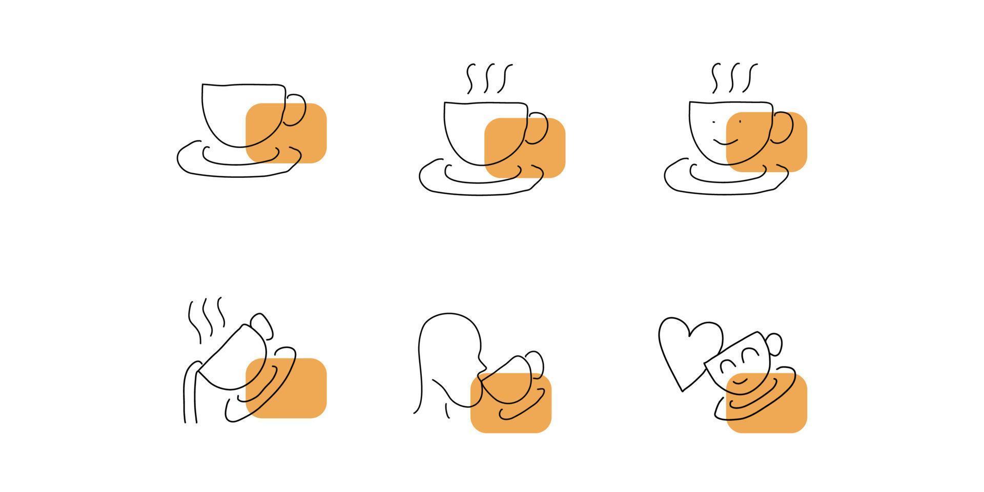 sets of handdrawn style coffee icon vector