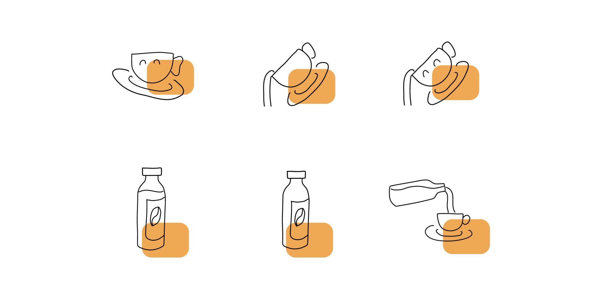 conjuntos de icono de café de estilo dibujado a mano vector