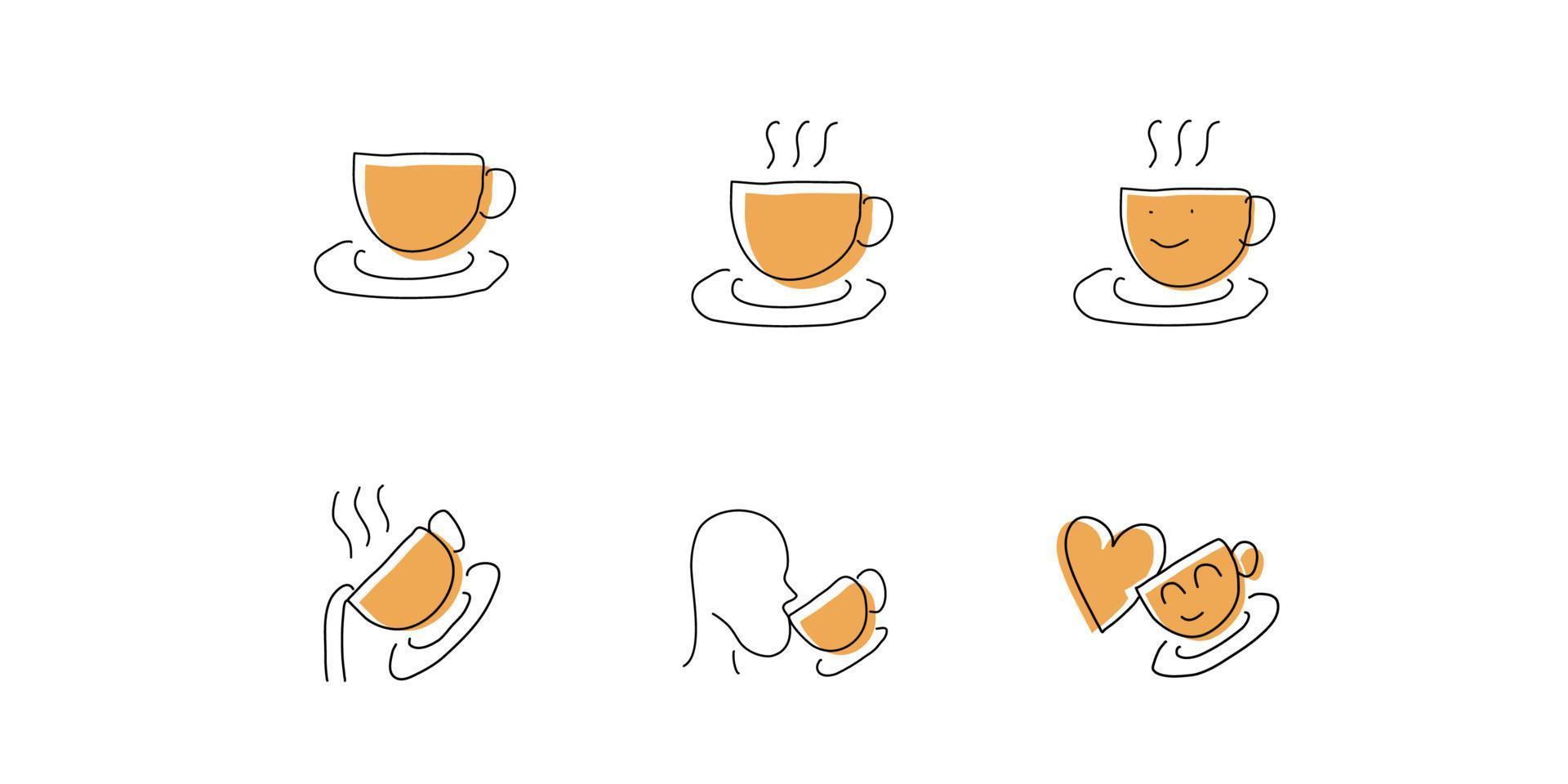 sets of handdrawn style coffee icon vector
