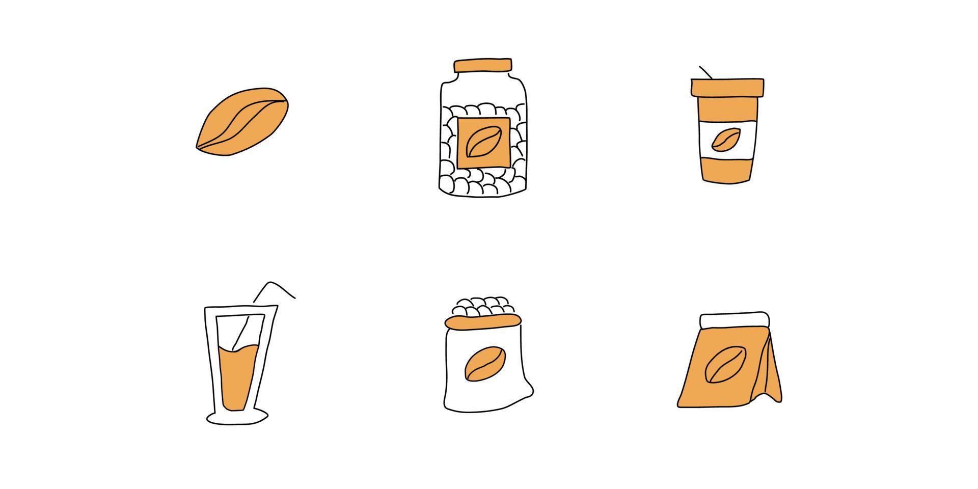 sets of handdrawn style coffee icon vector