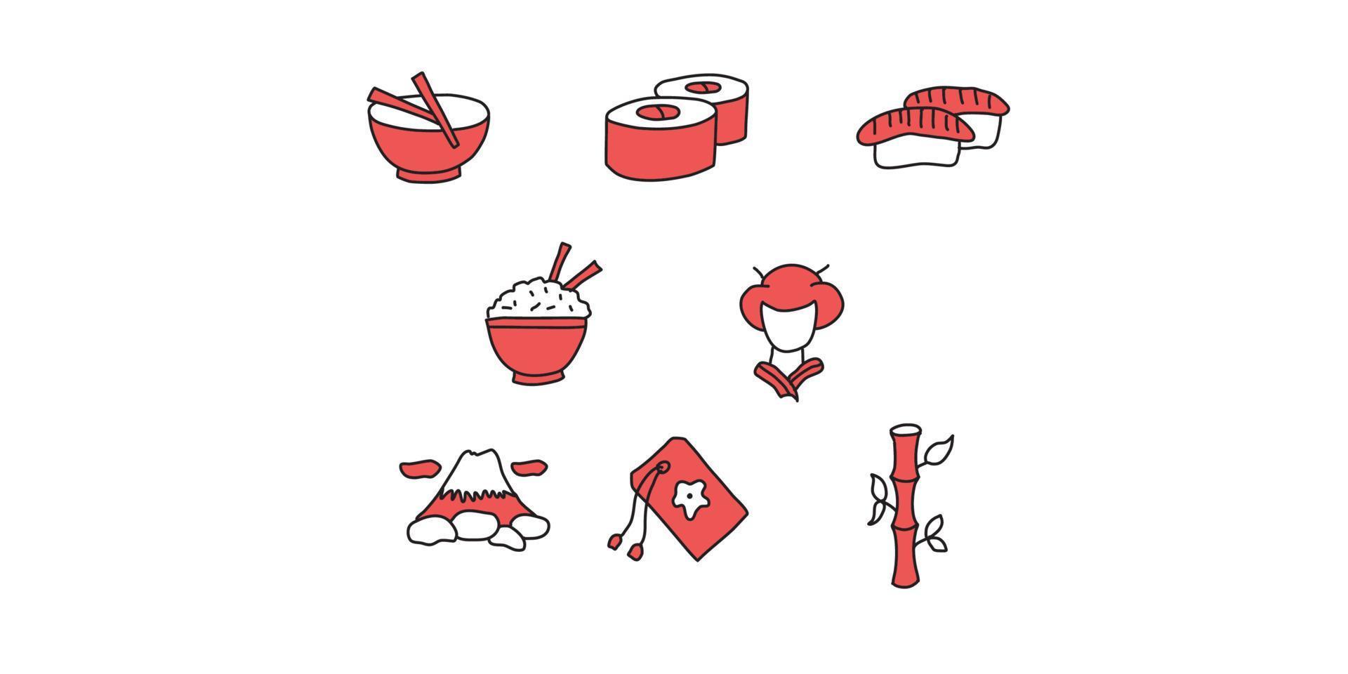Handdrawn Style Japan Icon Set vector