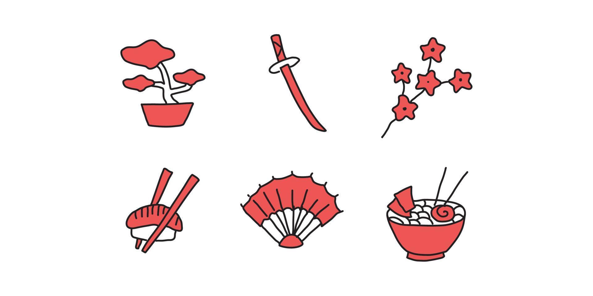 Handdrawn Style Japan Icon Set vector