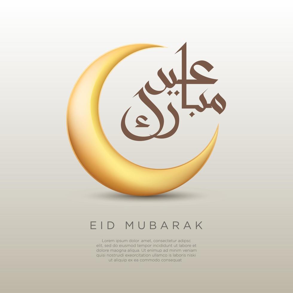 Vector illustration of golden crescent with Arabic Eid Mubarak calligraphy. Suitable for design element of Eid Fitr greeting card and banner background.