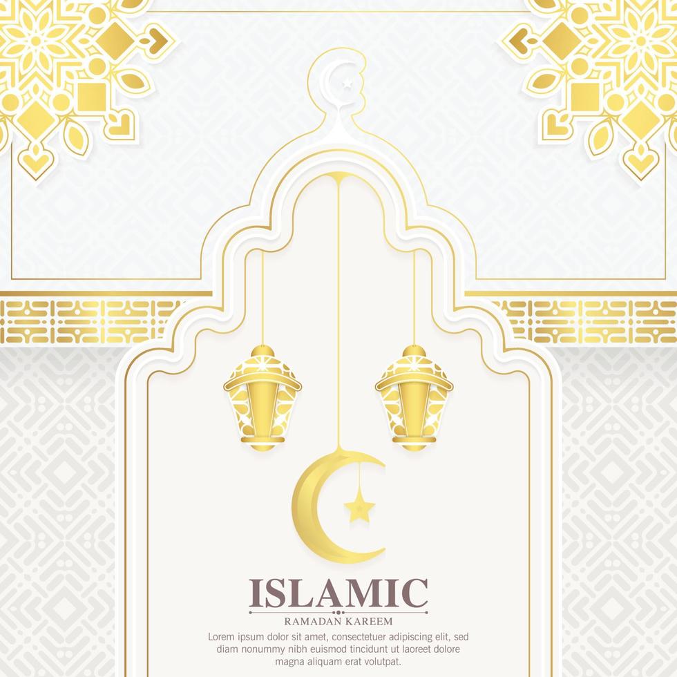 elegante decoración blanca y dorada ramadan kareem background vector