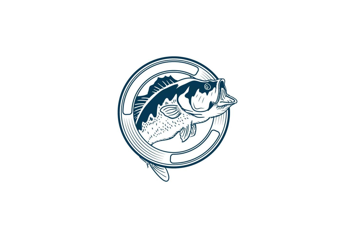 Etiqueta de emblema de insignia de pescado de boca grande de bajo redondo circular para vector de diseño de logotipo de club de pescadores