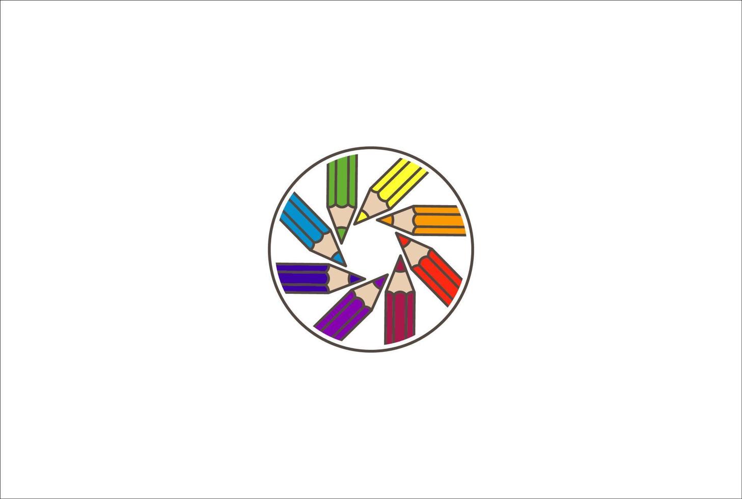 círculo circular lápiz de color para niños niños educación logotipo diseño vector