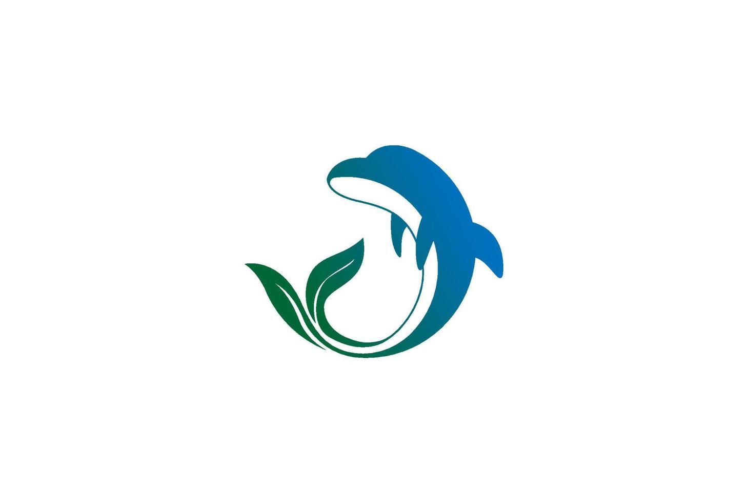 Jumping Ocean Dolphin Fish with Green Leaf Tail Logo Design Vector