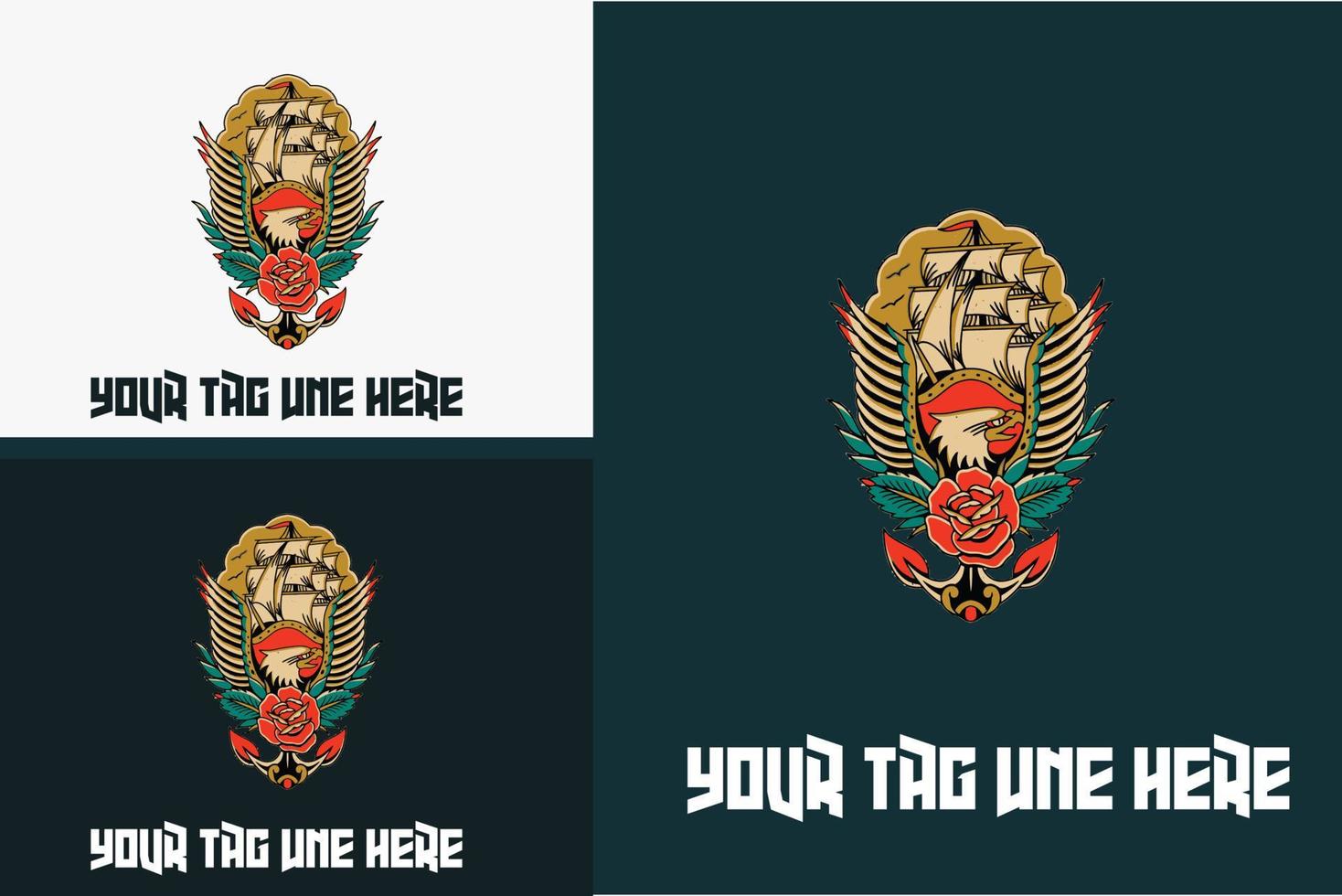logo design of eagle and ship vector illustration