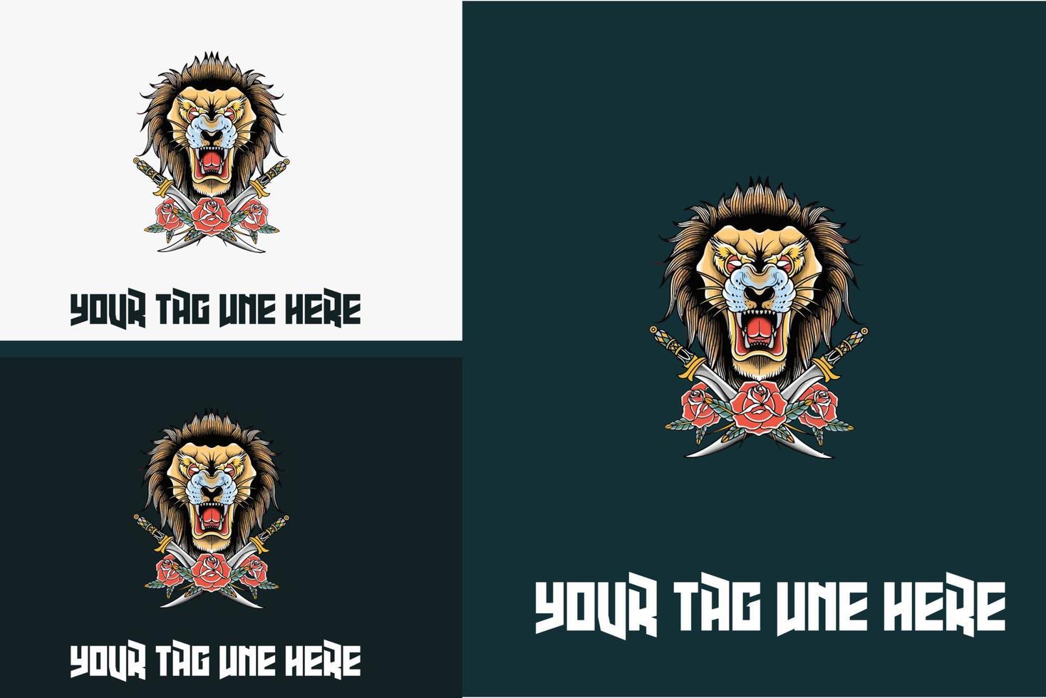 artwork design of head lion and sword vector illustration